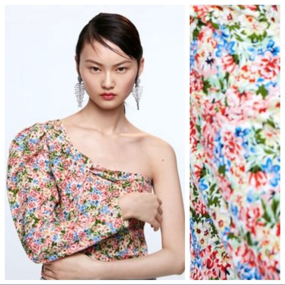 NWT. Zara Cotton Floral Print Top. Size S. - Picture 2 of 7
